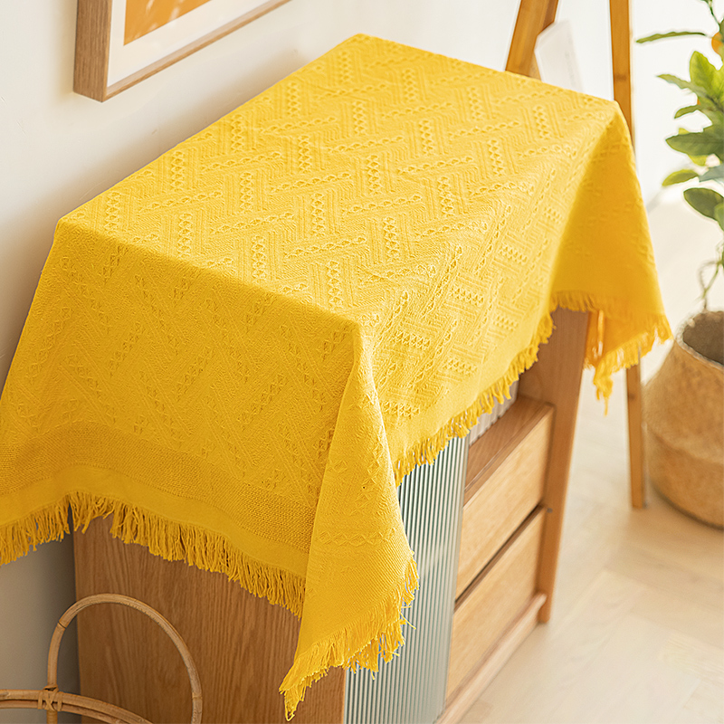 简约现代纯色桌布棉线编织防尘餐边柜盖布小清新卧室客厅茶几盖巾