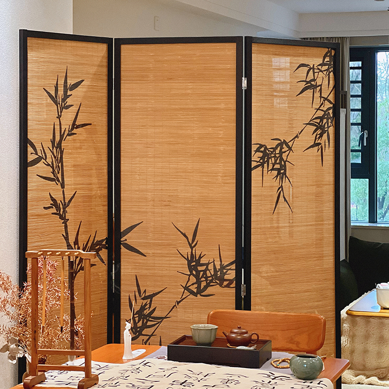 新中式屏风竹子贴纸定制茶室隔断竹编客厅围挡小户型国风竹影阳台