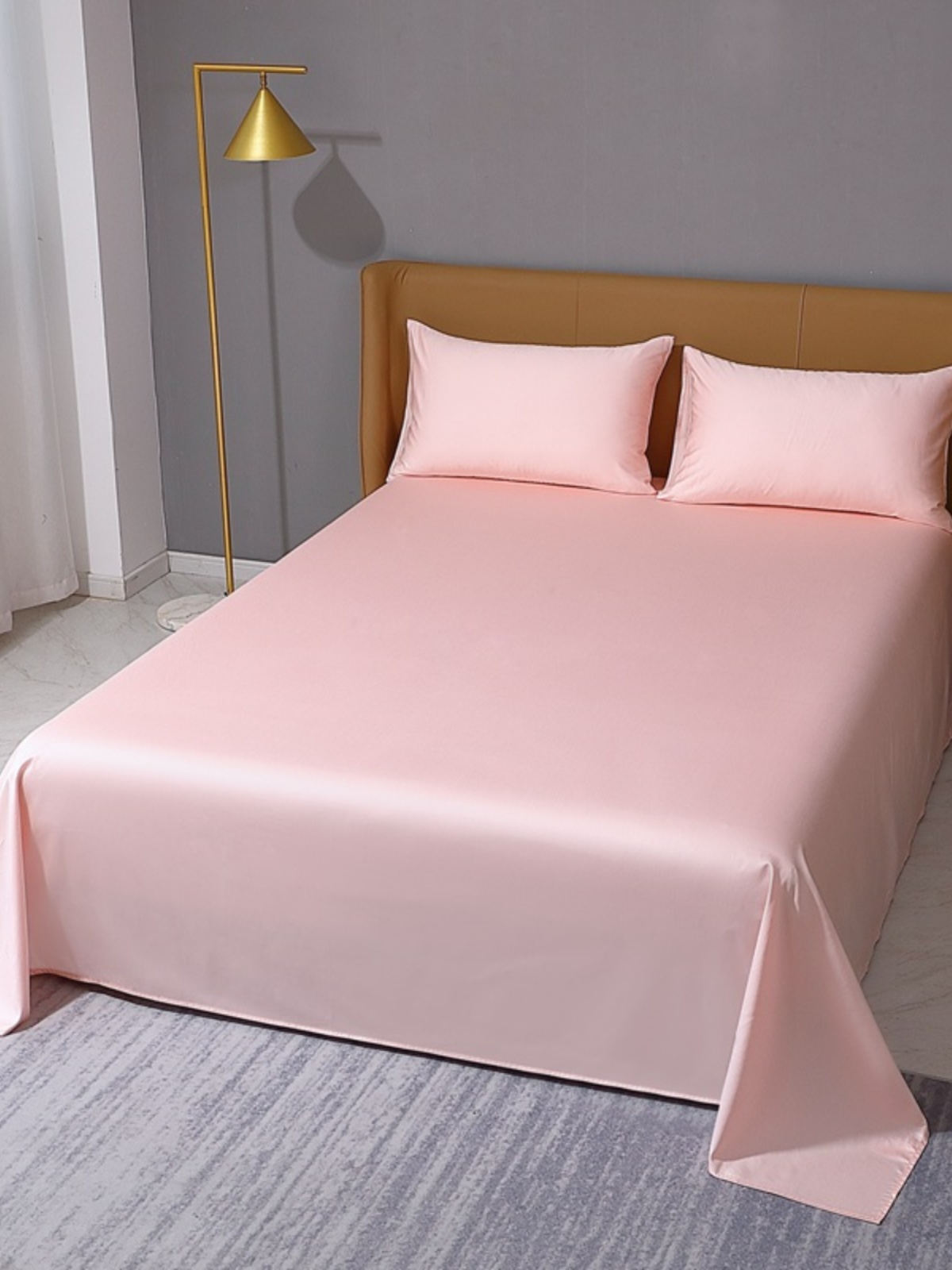 全棉素色100支贡缎长绒棉单品床单纯色粉玉色床单纯棉高支密被单