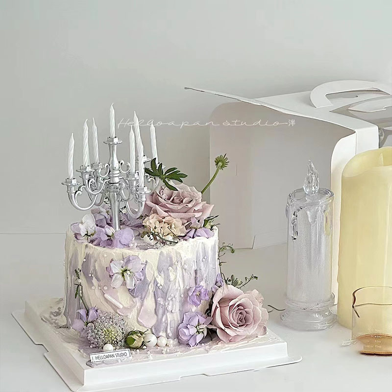 简约妈妈长辈生日烛台蛋糕复古裱花欧式头像蝴蝶结模具装扮摆件品
