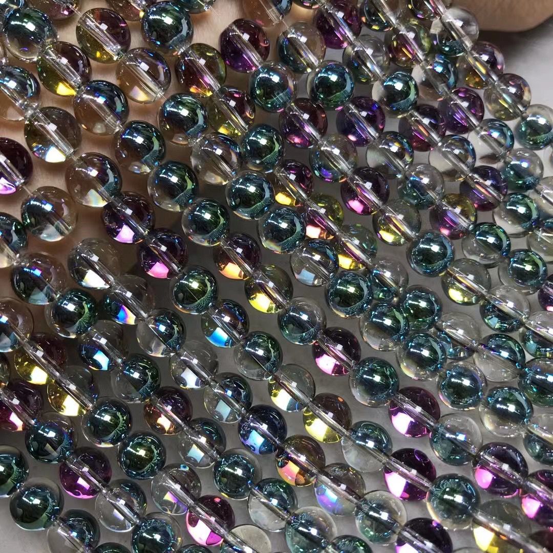 天然水晶 紫蓝彩泡泡石 圆珠 散珠半成品DIY手链项链配珠隔珠配件
