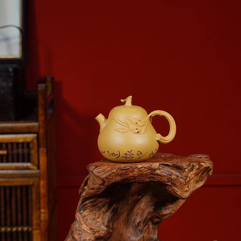 宜兴紫砂壶葫芦壶容量230CC原矿黄金段手工制作单壶茶具家用送礼