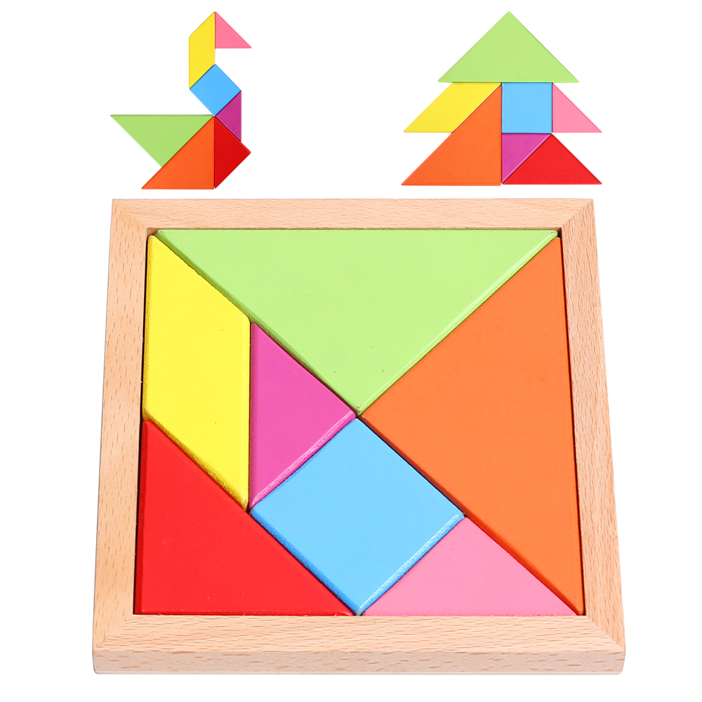 。百变教具玩具形状早教七彩板智力拼图小学生积木木质拼装三角板