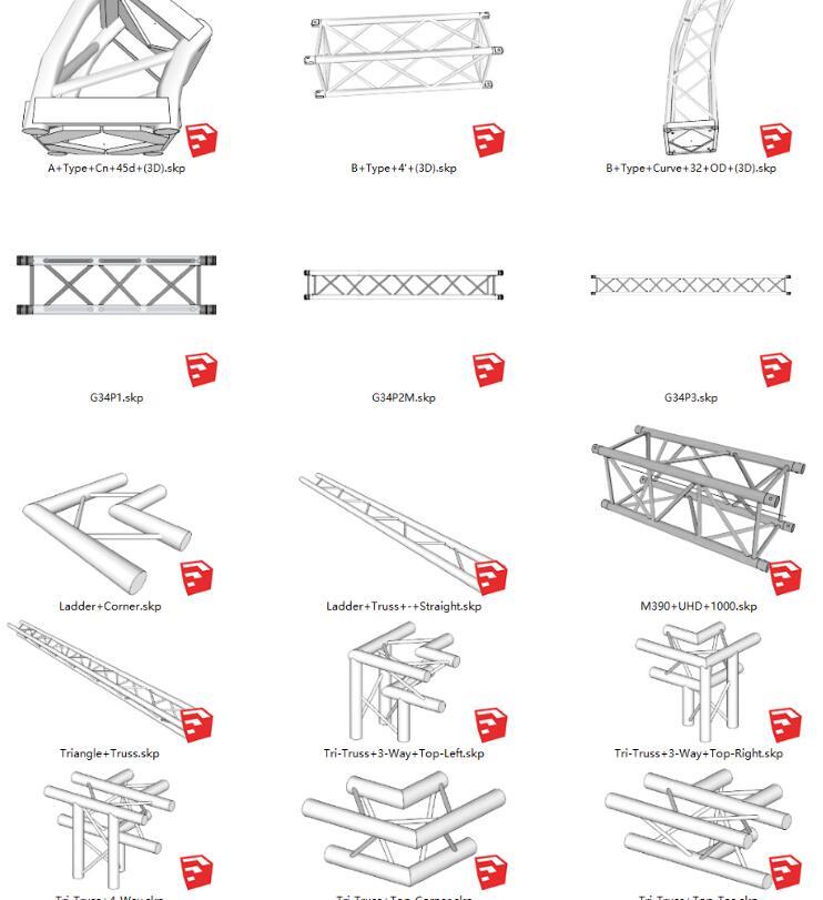 skp三角形 圆管桁架铁架 钢管钢结构SketchUp架子SU模型草图大师