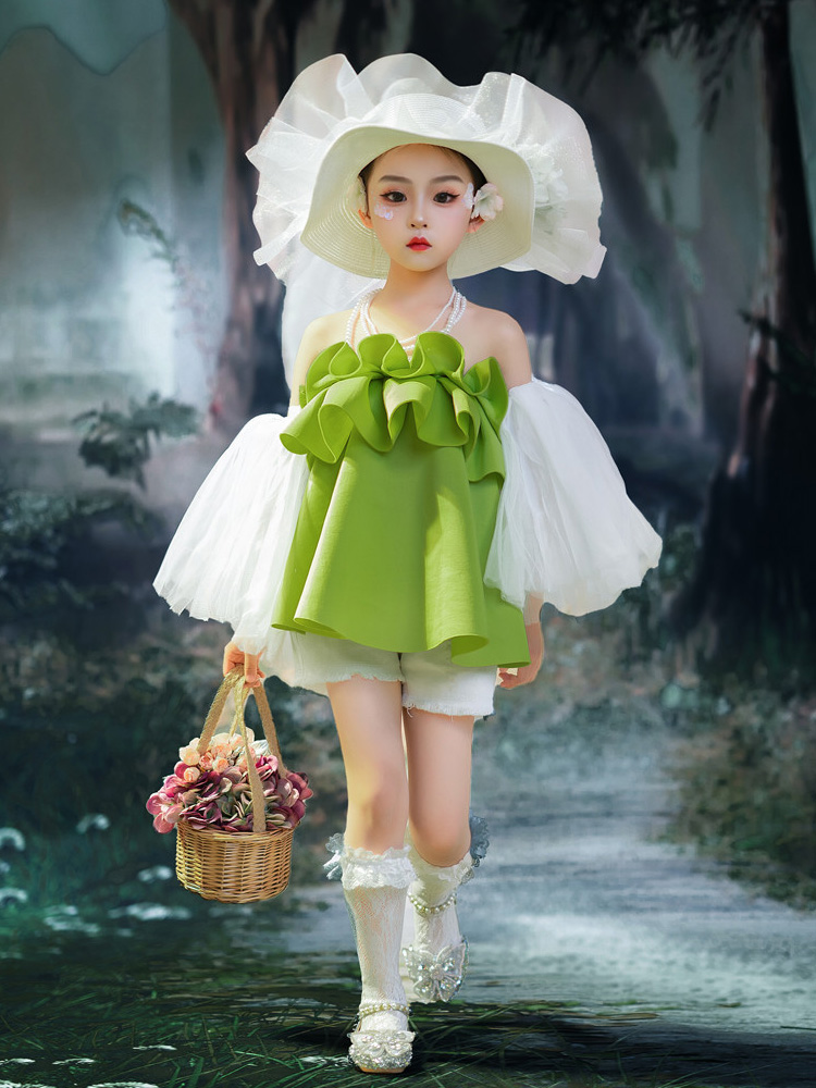 女童绿色套装田园风走秀礼服甜酷风中大童T台表演潮服夏天的颜色