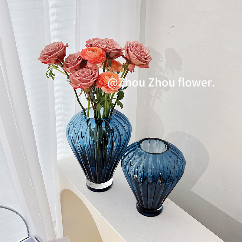 蓝色热气球花瓶高级感客厅摆件插花水养鲜花百合简约高档家居装饰
