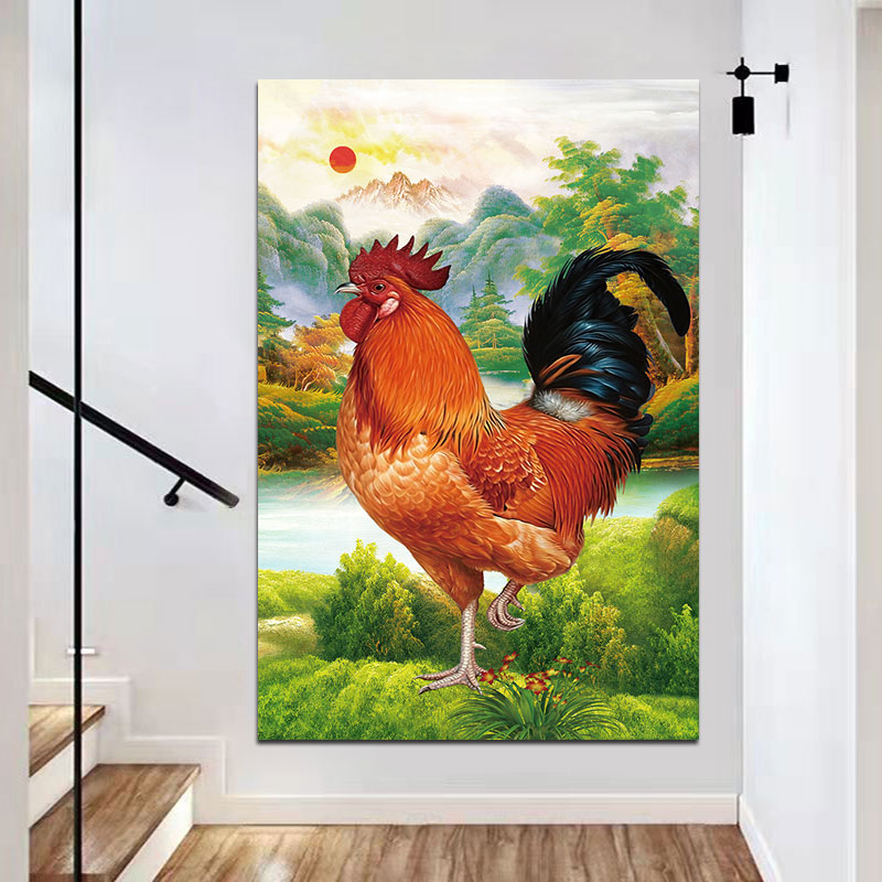 公鸡雄鸡画中国风客厅走廊风水装饰挂画金鸡报晓吉祥图动物墙壁画