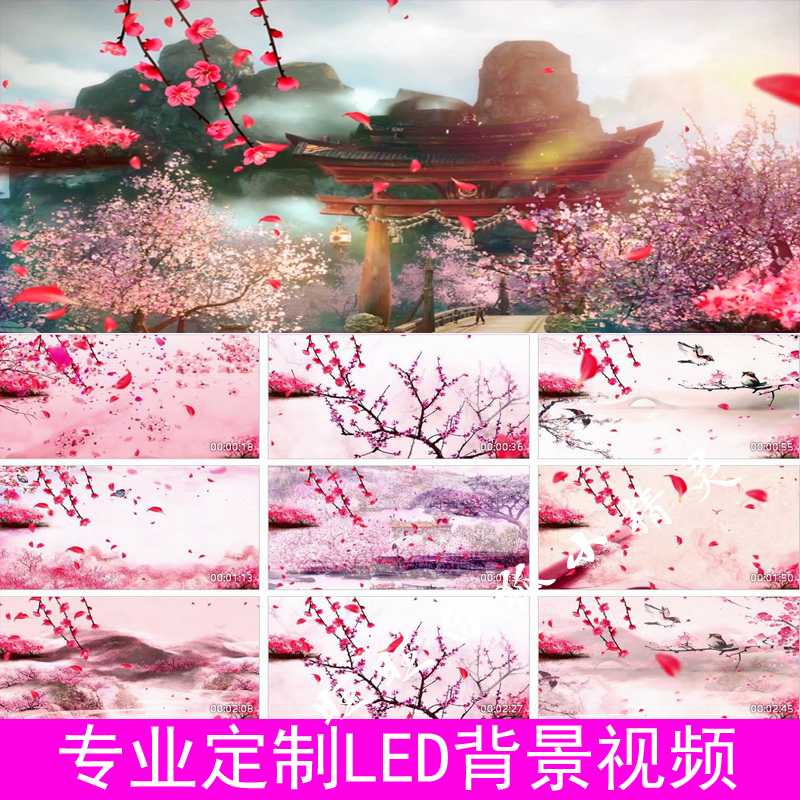 红格格 - 桥边姑娘5版配乐伴奏水墨花瓣飘落山鸟LED高清背景视频