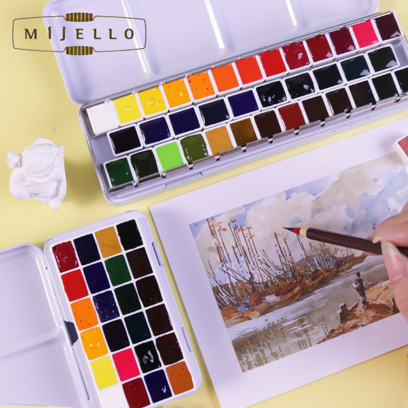韩国mijello美捷乐固体水彩颜料分装36色金装24单一色素艺术家美术生专用专业水彩绘画工具便携迷你试用套装