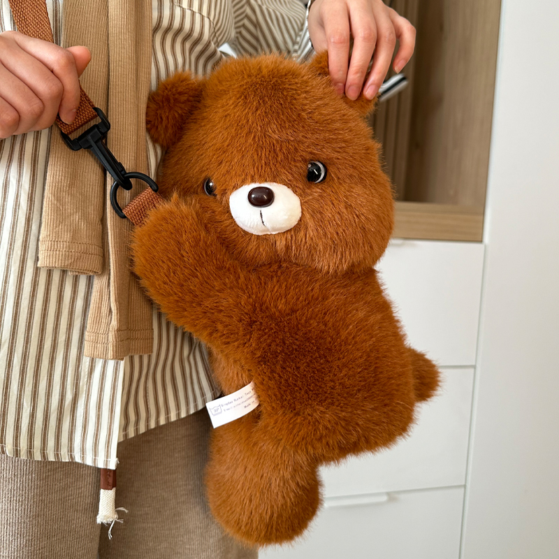 小熊斜挎包包女生背包儿童单肩包零钱包熊猫玩偶毛绒玩具生日礼物