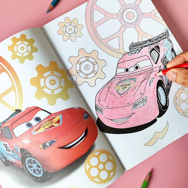 闪电麦昆儿童画画本赛车总动员涂色绘本迪士尼公主涂鸦填色书玩具