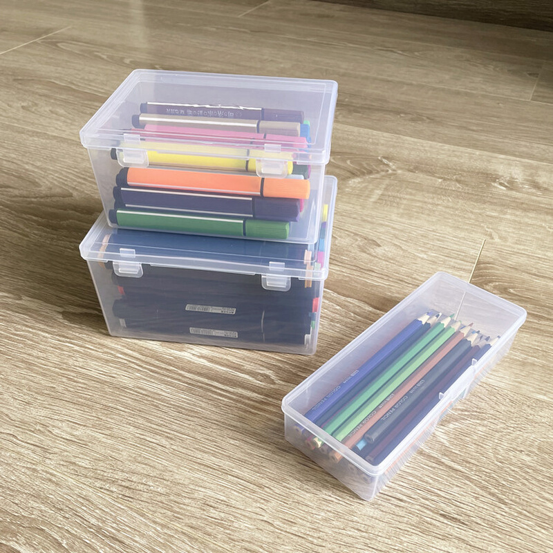 学生油画棒蜡笔收纳盒彩铅塑料带盖文具整理盒水彩笔马克笔储物盒