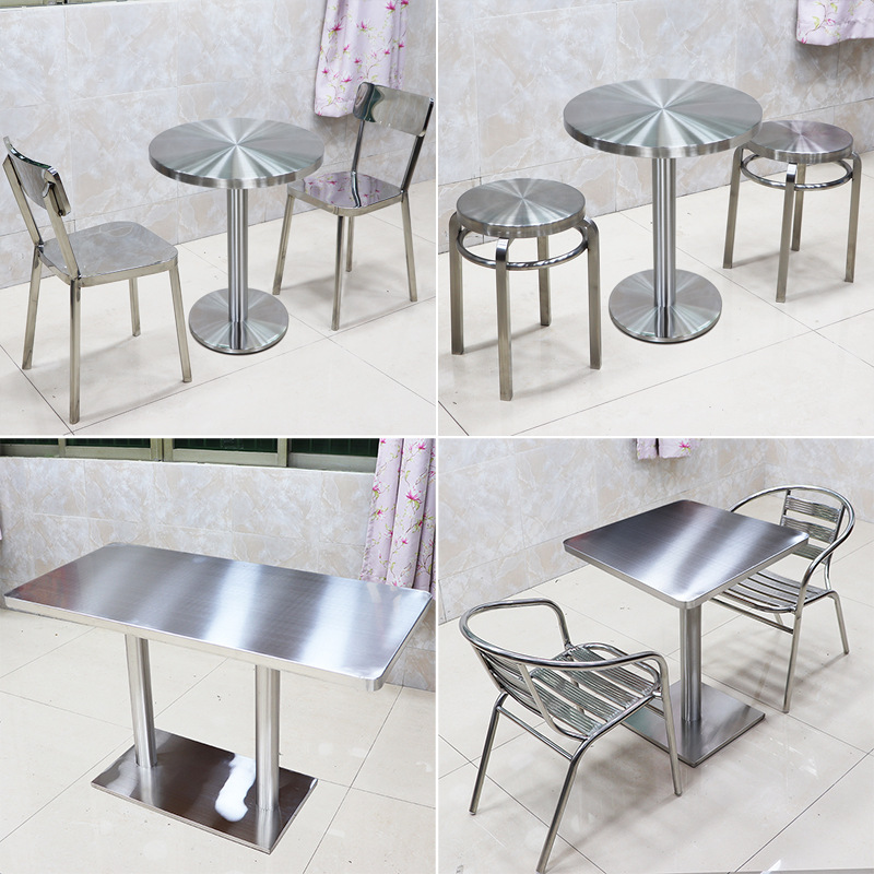 不锈钢桌子凳子咖啡厅快餐店奶茶店小圆桌小方桌长方桌家用小圆凳