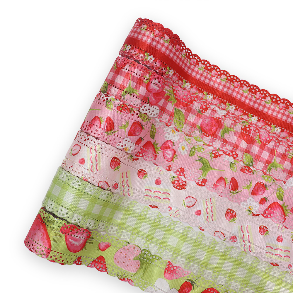 一码30mm经典草莓格纹图案色丁丝带镂空双边花丝带织带缎带蝴蝶结