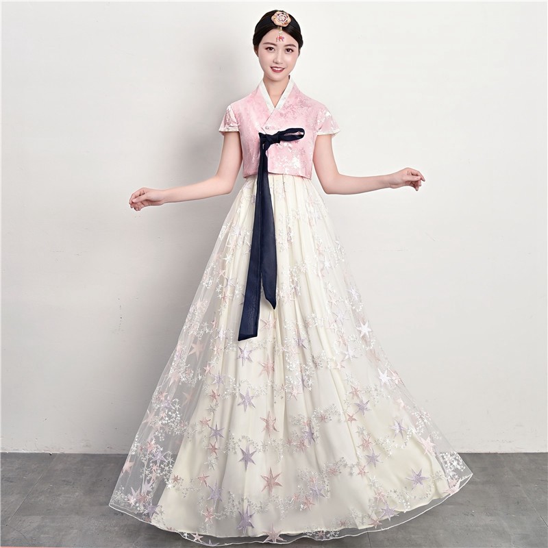夏季韩服新款套装改良短袖长裙韩国传统女士古装朝鲜民族服装演出