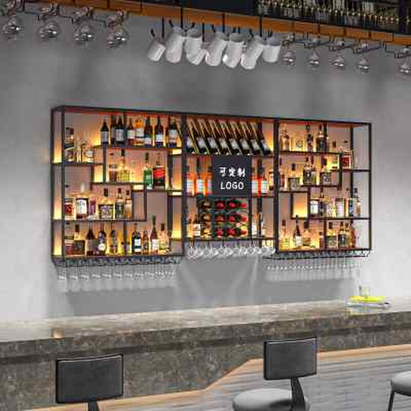 酒吧吧台酒柜靠墙壁挂式清吧餐厅铁艺展示架葡萄酒红酒架子置物架