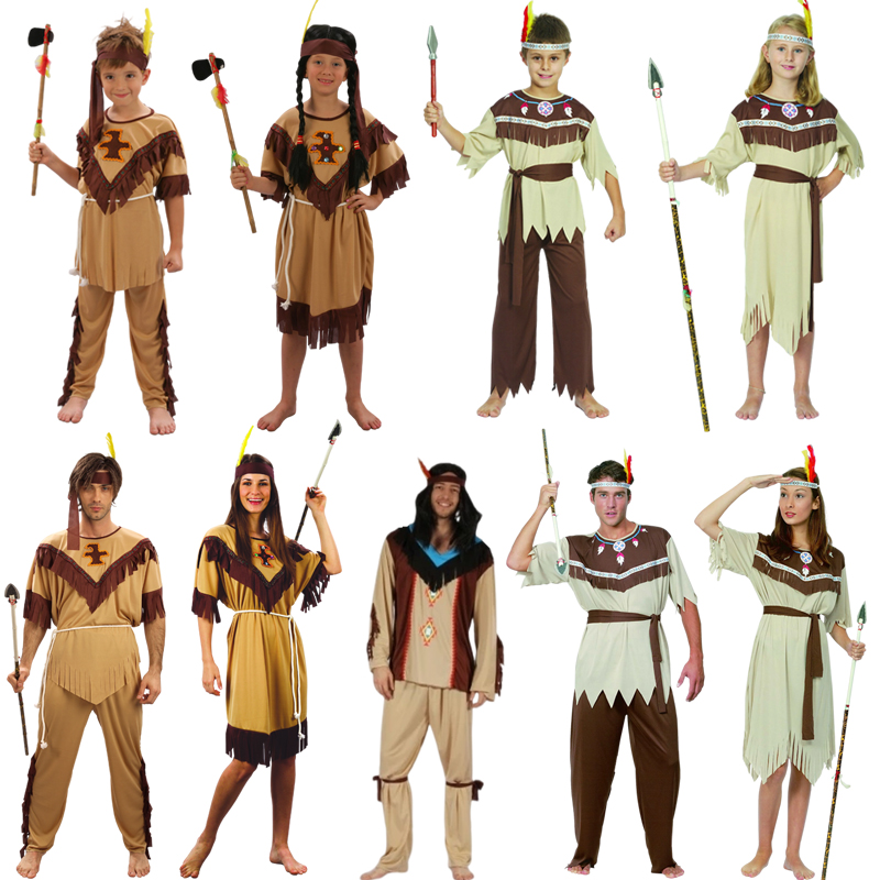 六一儿童节大人男非洲酋长原始野人亲子装扮 COS女印第安猎人衣服