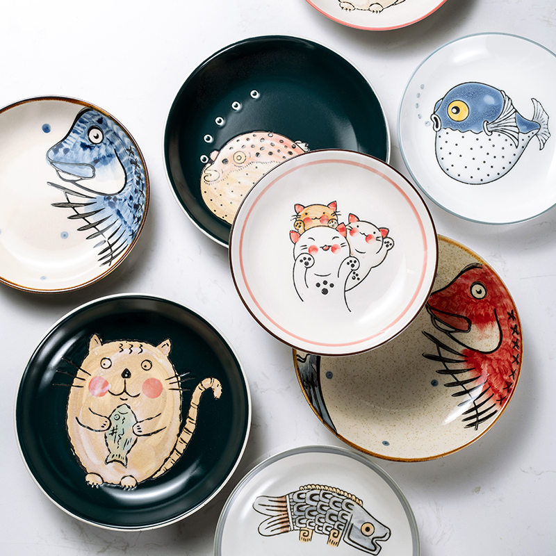 日式手绘盘子可爱好看的碟子菜盘家用陶瓷釉下彩创意精致汤盘深盘