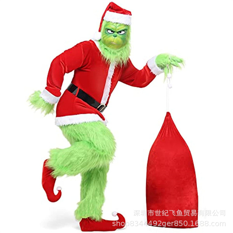 圣诞节绿毛怪格林奇服装面具圣诞怪杰电影Cosplay扮演头套面罩