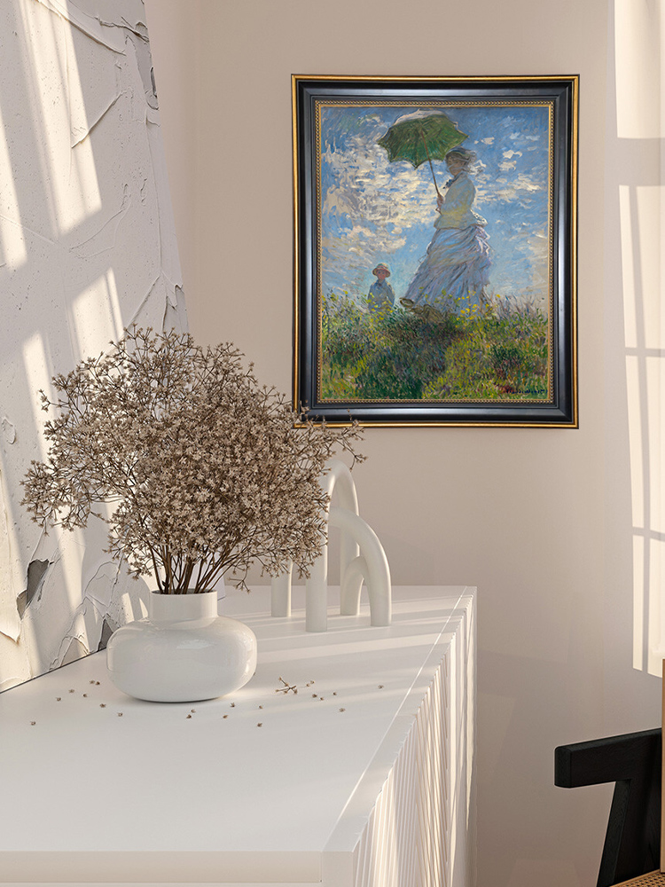 泰集泉莫奈世界名画原作复刻手绘油画遮阳女人客厅玄关沙发装饰画