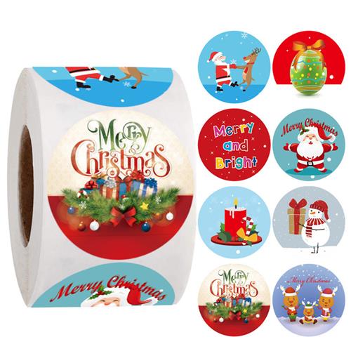 500张/卷圣诞快乐贴纸动物雪人树图案节日装饰包装礼品盒圣诞标签