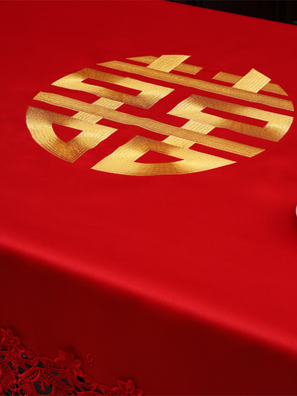红色小圆桌桌布布艺喜字刺绣圆形餐桌布中式结婚订婚婚庆用圆台布