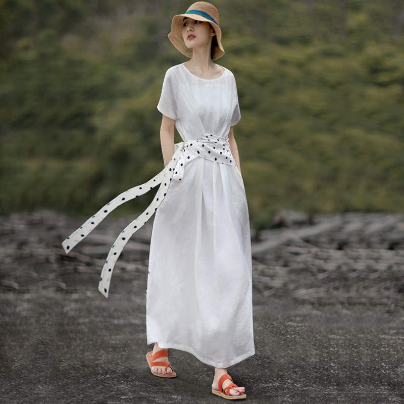 赫轩原著2023夏季新款文艺女装白色连衣裙显瘦气质高档仙女长裙子