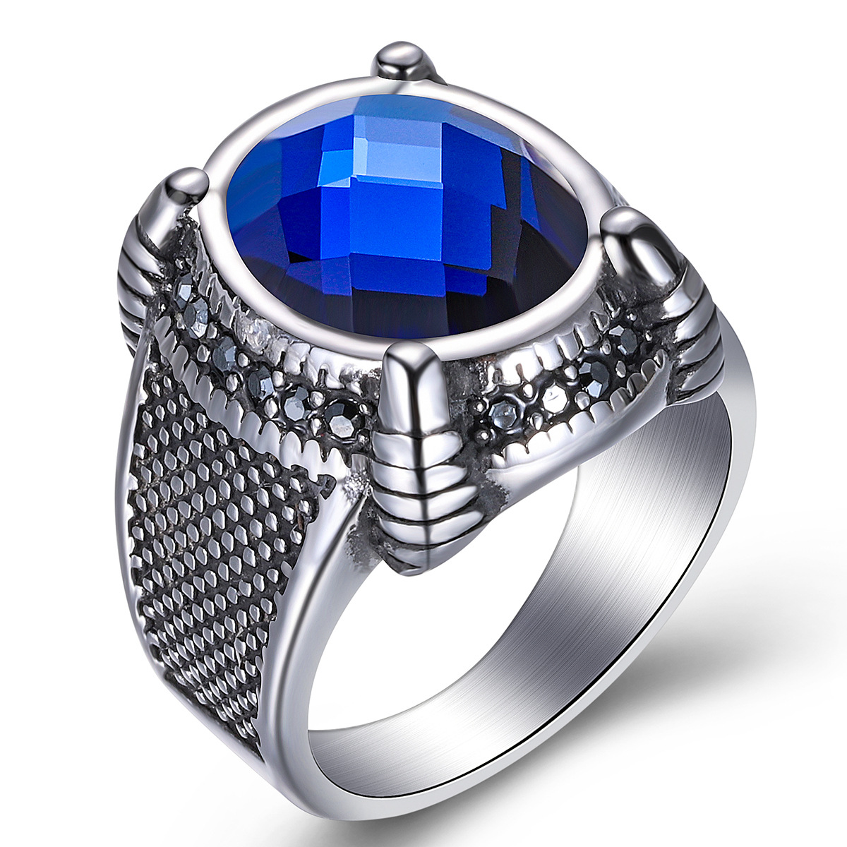 瑞铂朗速卖通货源 创意316L不锈钢戒指镶宝石复古男指环CG1281