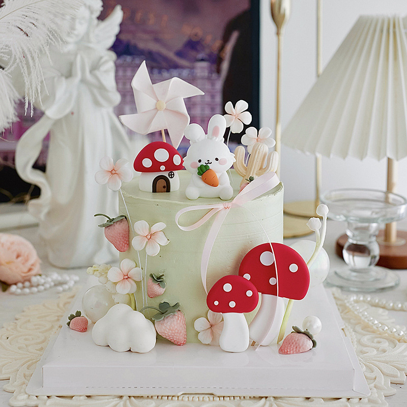 蘑菇装饰摆件卡通森林蛋糕烘焙小蘑菇屋生日甜品台巧克力翻糖模具