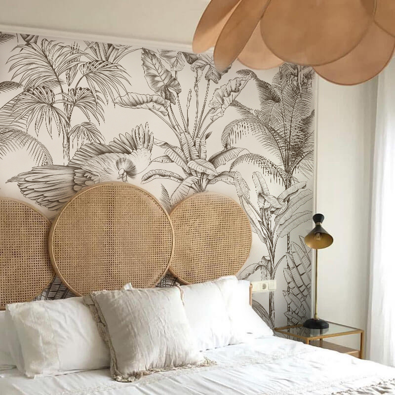 《丛林之舞》法式l自粘壁纸热带丛林墙贴客厅卧室贴纸隔断装饰贴