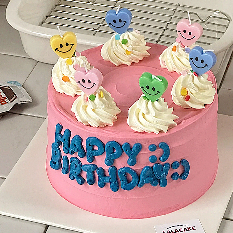 创意韩式爱心笑脸蜡烛简约生日蛋糕装饰摆件粉色心形蜡烛插件插牌