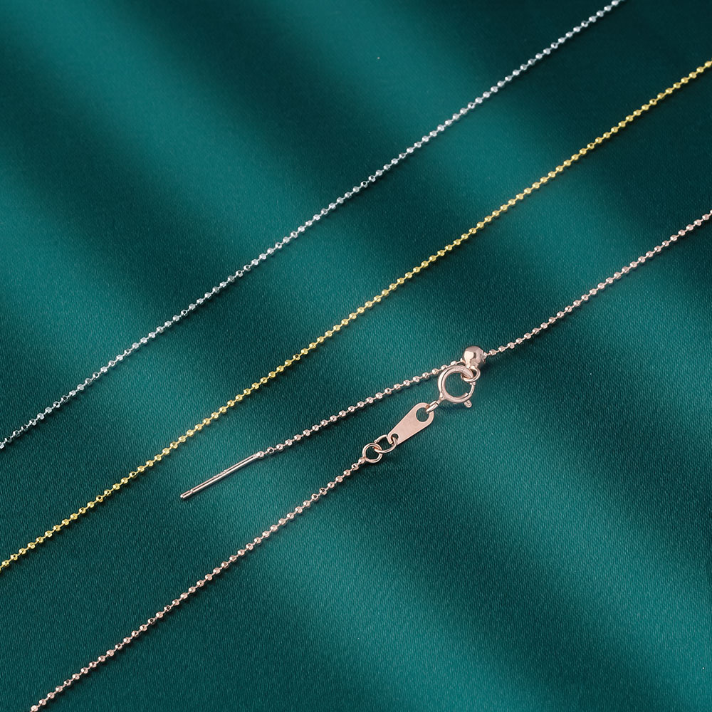 纯银镀18k黄金色硅胶链项链女夏素链针式细款可调节锁骨链圆珠链