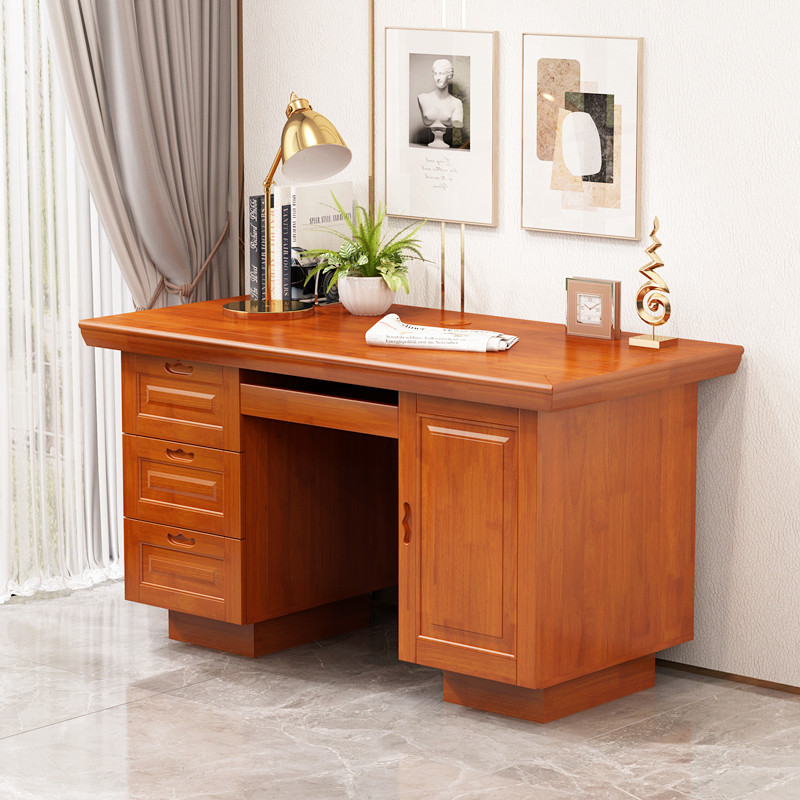 新款实木电脑桌老式书桌卧室办公桌抽屉带锁桌子现代中式写字台学