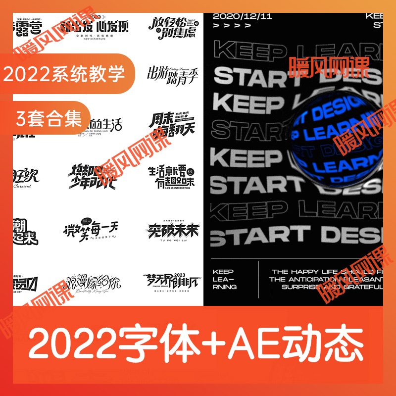 3套合集 2022年AI字体教程 字体设计+AE动态海报动效动力学课程