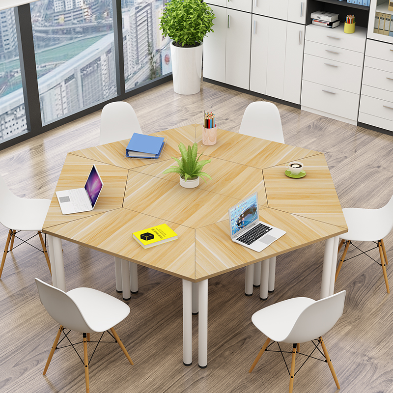 包邮梯形拼接会议桌创意六边形桌培训桌组合简约现代办公桌实木