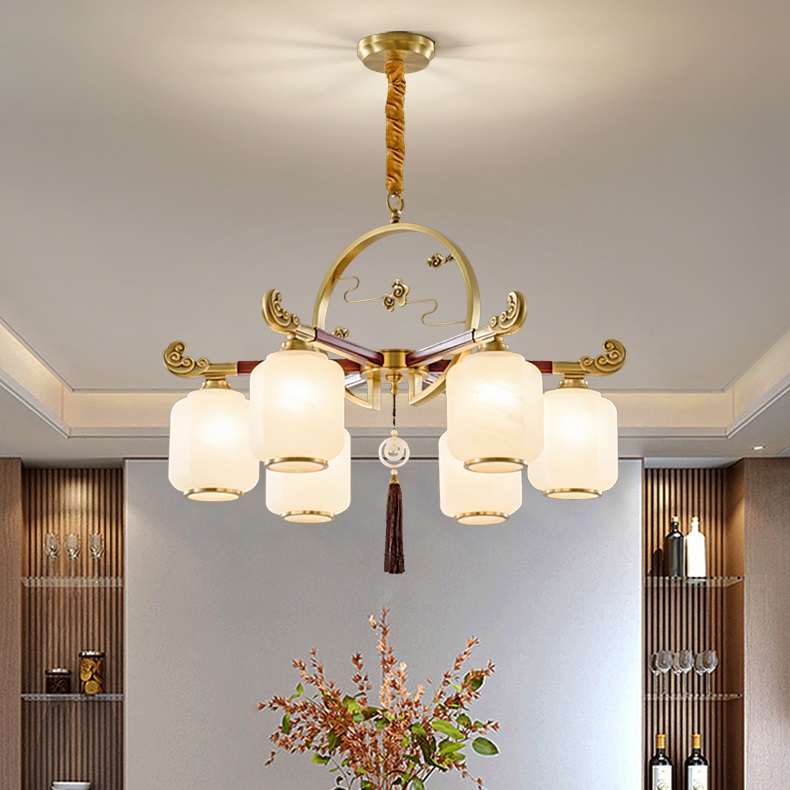 新中式吊灯家庭装修客厅中国风餐厅书房卧室大气全铜实木玻璃灯具