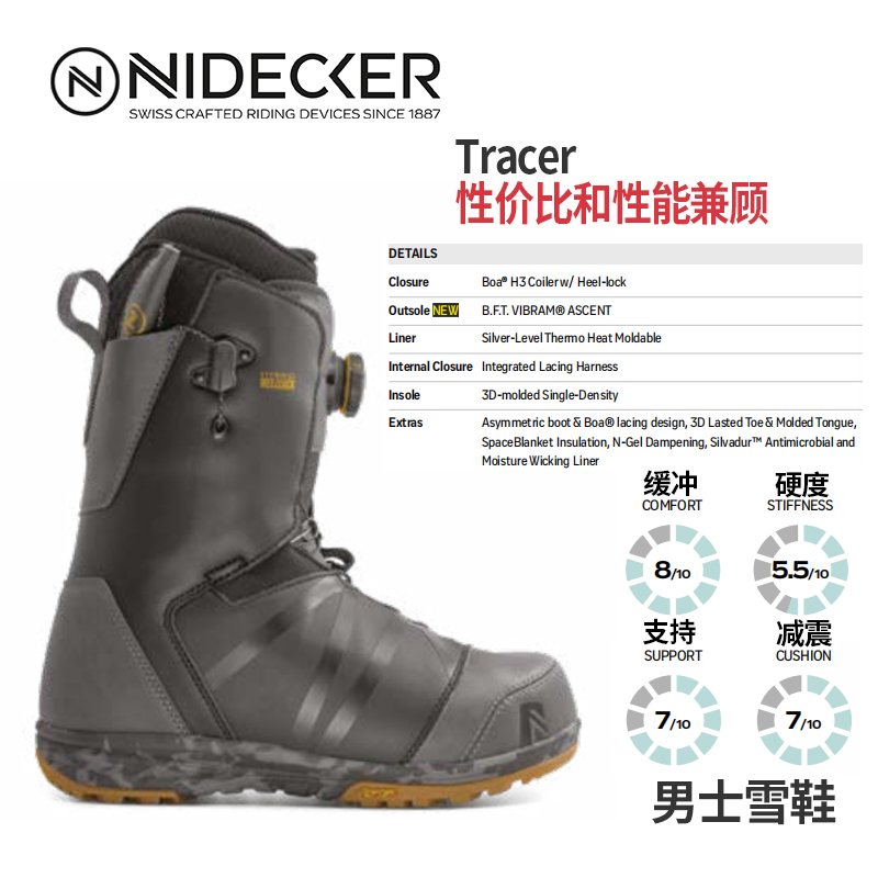 极度阳光NIDECKER单板滑雪鞋男雪靴硬度5.5性价比和性能兼顾