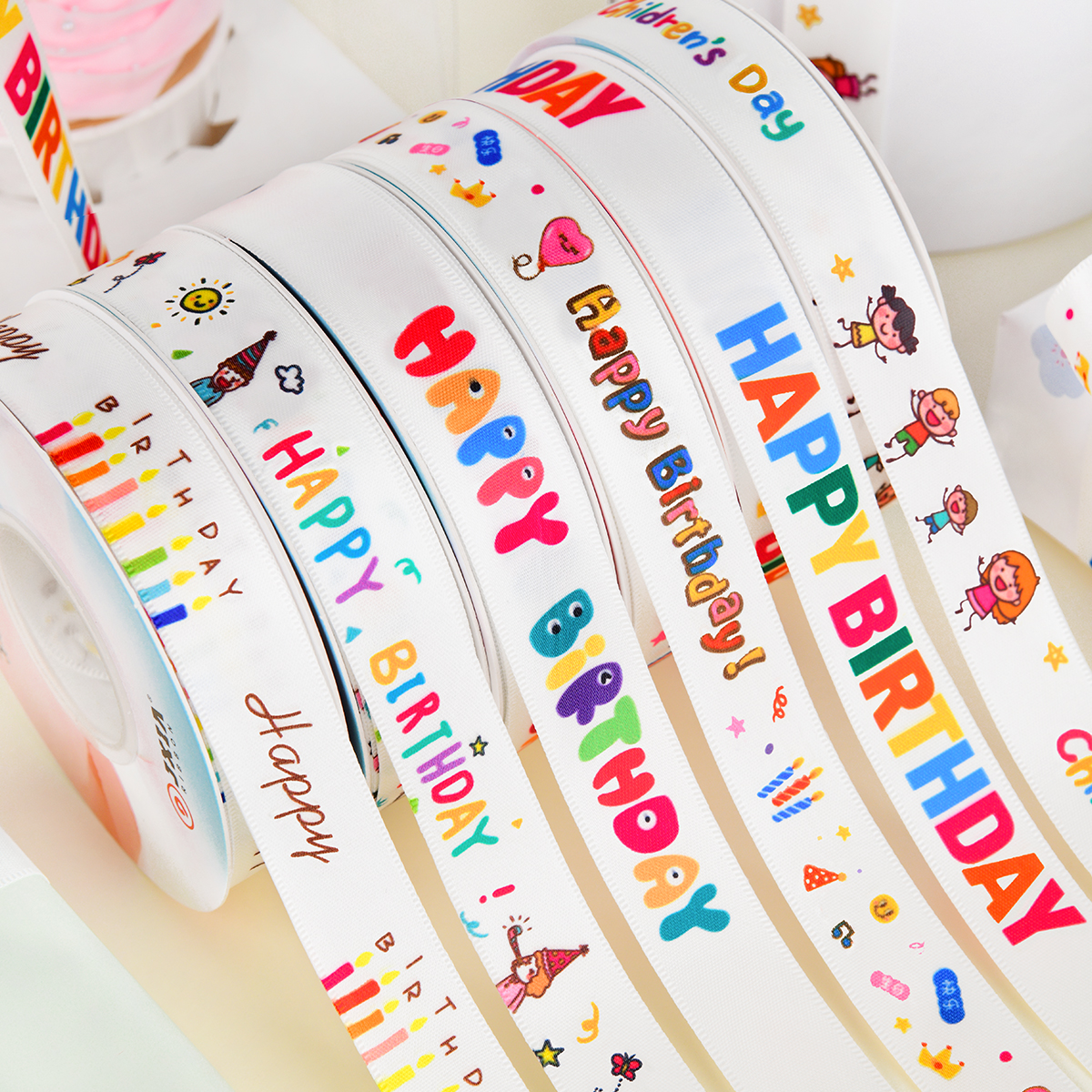 儿童生日快乐蛋糕包装丝带礼物彩色波点卡通彩带幼儿园伴手礼缎带