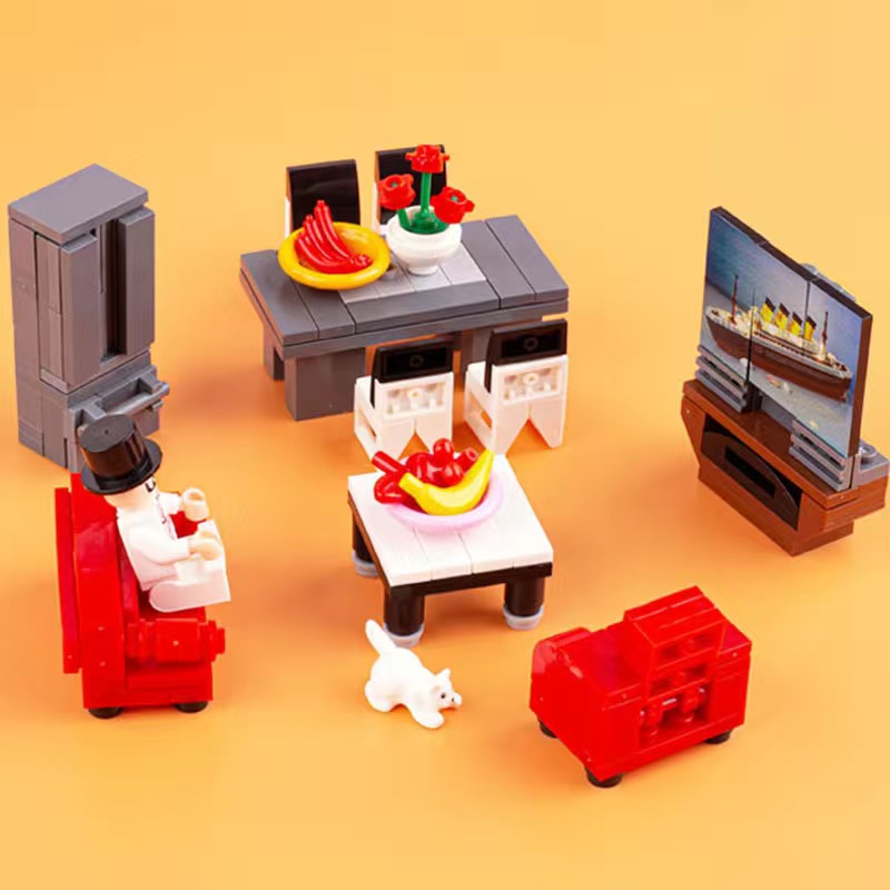 兼容乐高冰箱洗衣机电视沙发MOC 城市房屋家具小颗粒拼插积木玩具