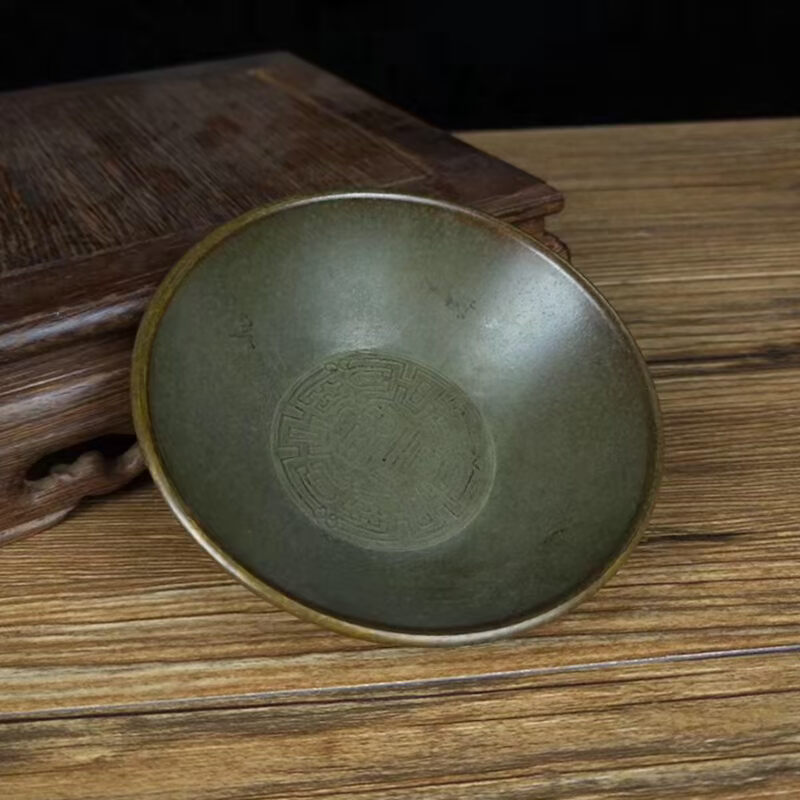 复古纯铜黄铜雕刻八仙过海图案八仙碗风水铜器器皿供碗净水碗摆件