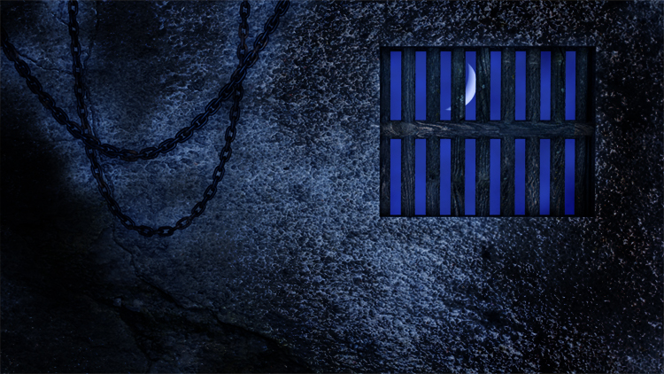 牢房铁链阴森黑暗恐怖墙监狱牢笼关押犯人高清LED大屏幕静态图片