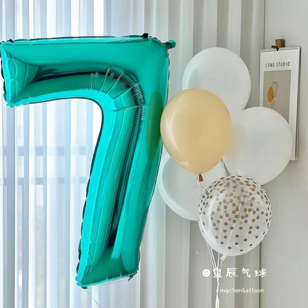 32寸蒂芙尼蓝色数字铝膜气球儿童1周岁成人小清新生日场景布置