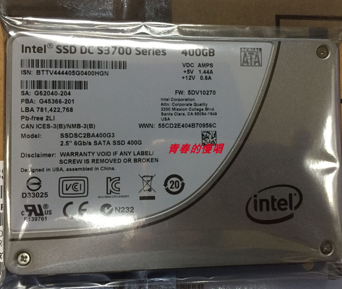 DELL浪潮INTEL S3700 400G SATA SSD SSDSC2BA400G3固态硬盘