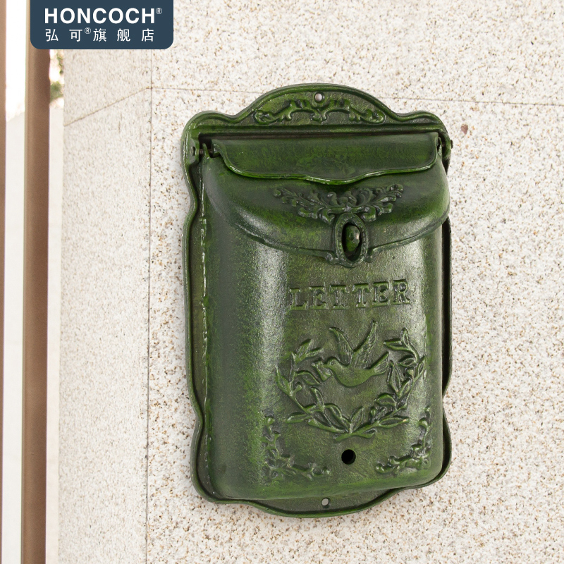欧式复古创意铸铁工艺品壁挂式花开富贵信报箱邮箱墨绿色铁艺信箱