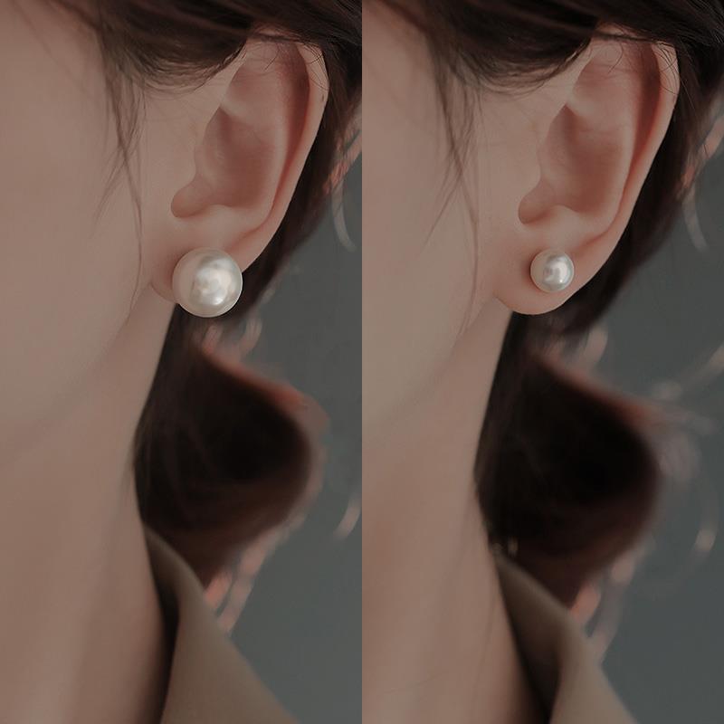 天然淡水珍珠耳钉女999纯银正品养耳洞耳饰简约精致复古气质耳环