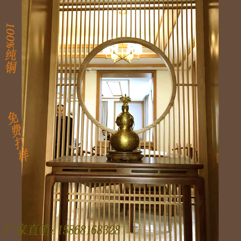 金属玄关格隔断入门S客厅雕花栅简单屏风中式别墅圆形纯铜