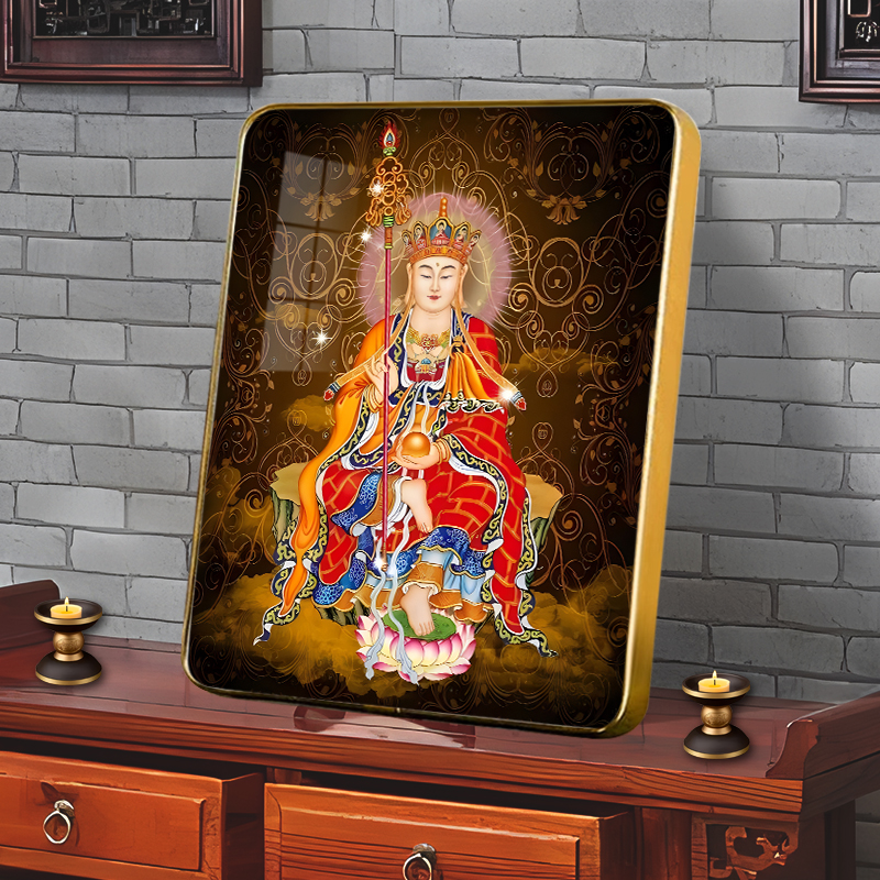 地藏菩萨高清画像挂画立架摆台相框水晶版画结缘佛画像地藏王菩萨