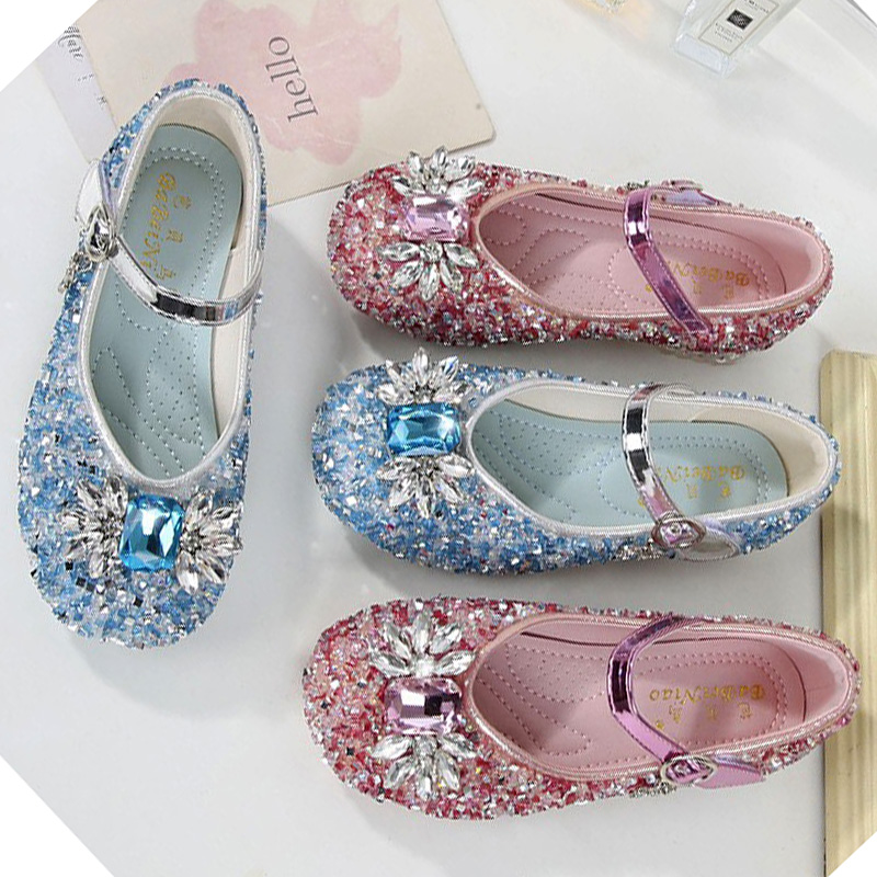 儿童水晶鞋带跟女童公主鞋叶罗丽童鞋花童配晚礼服网红宝石高跟鞋