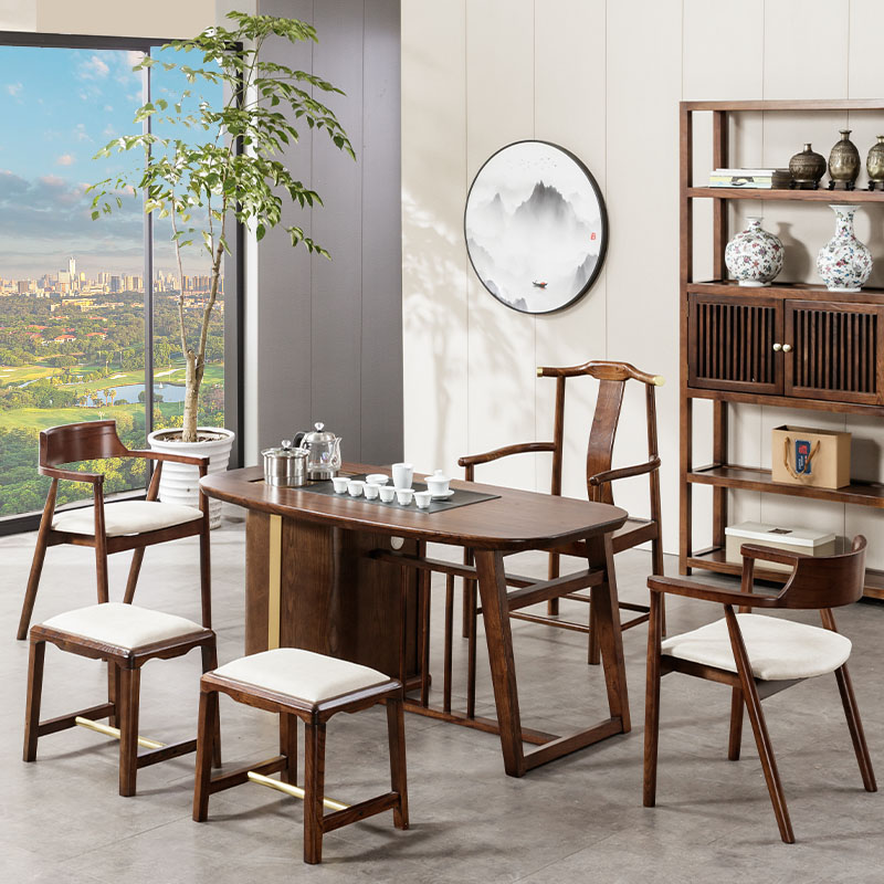 轻奢茶桌椅组合家用一体式茶台实木新中式茶艺桌设计师办公室泡茶