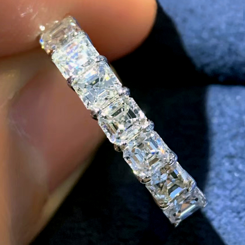 河南人工培育钻石阿斯切形排戒hpht人造合成钻石满圈钻戒指18k金